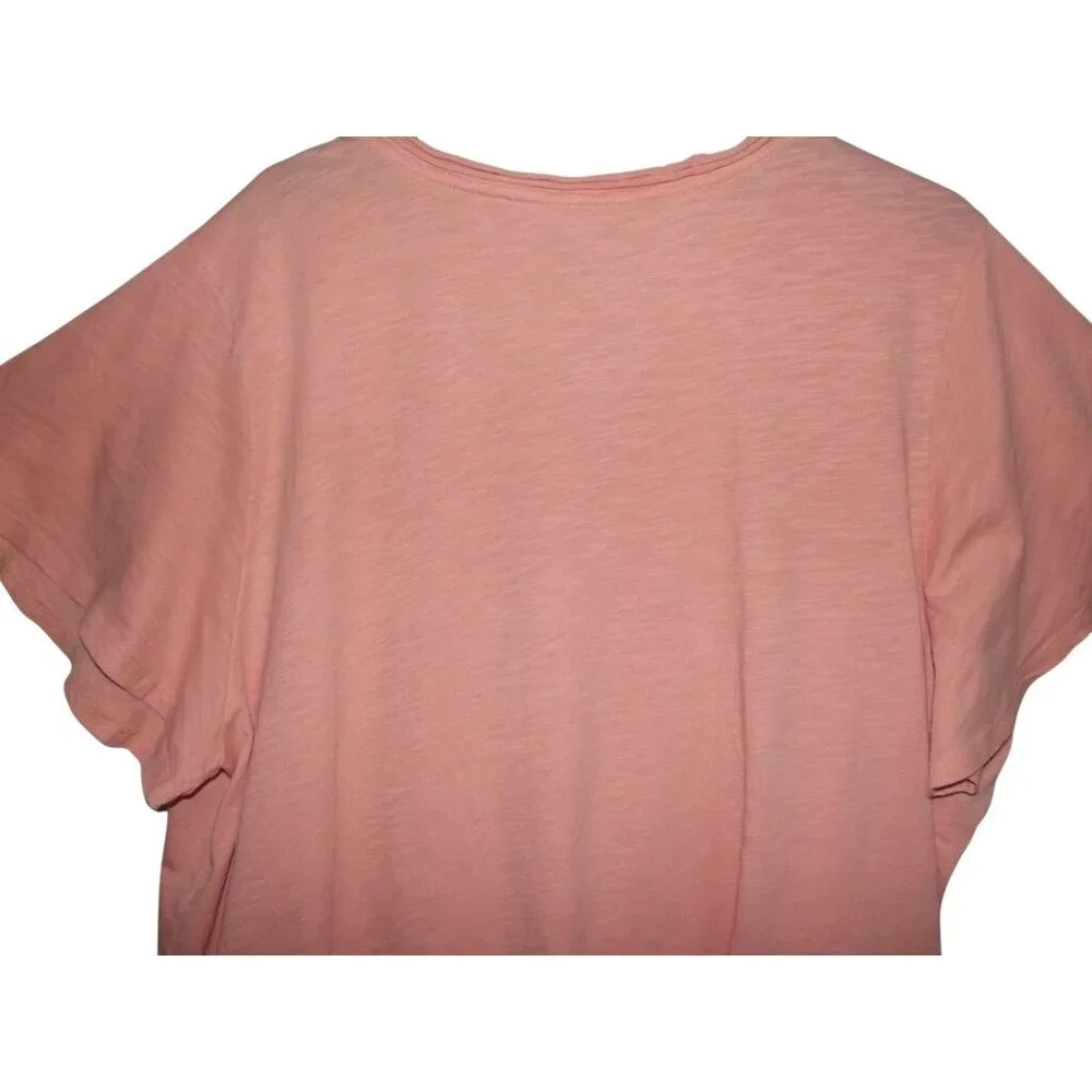 The Sweatshirt Project T-shirt Womens 3X Coral Peach Tie Front short sleeve v-ne - Picture 7 of 7